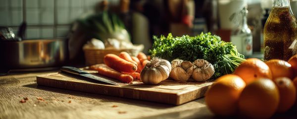 mehrere Gemüsesorten liegen auf einem Schneidebrett