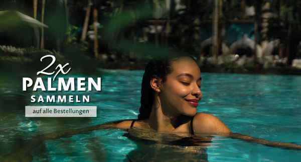 Eine Frau und ein Mann im Pool, Aufschrift "Deine Vorteile im Doppelpack. 2x Punkte und Gratis-Versand"