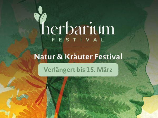 Teasergrafik mit Aufschrift "Herbarium – Natur & Kräuter Festival", "9. bis 13. März 2026"